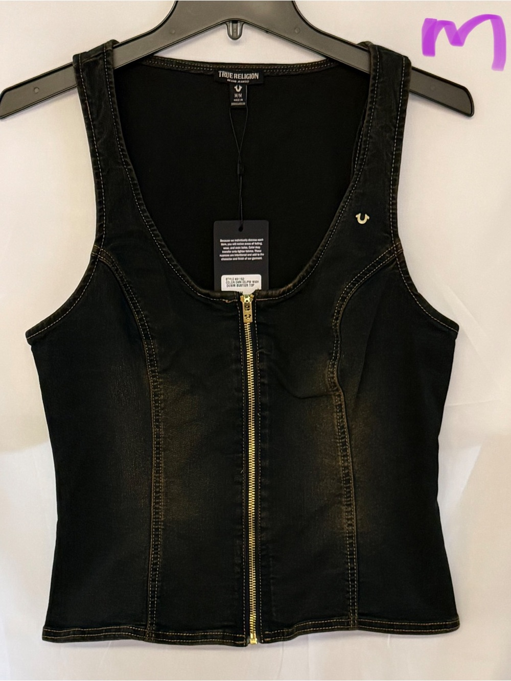 True Religion Black Zip-Front Women's Vest with Gold Hardware